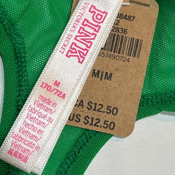 NWT VICTORIA'S SECRET PINK Thong Pantie Sz M Green Velvet - Picture 5 of 5